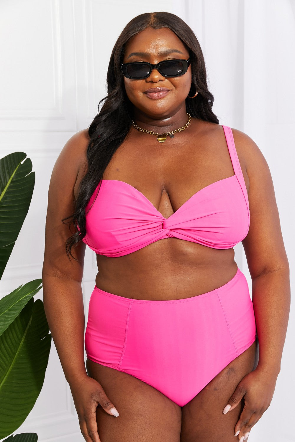 Marina West Swim Take A Dip Twist High-Rise Bikini in Pink - nailedmoms