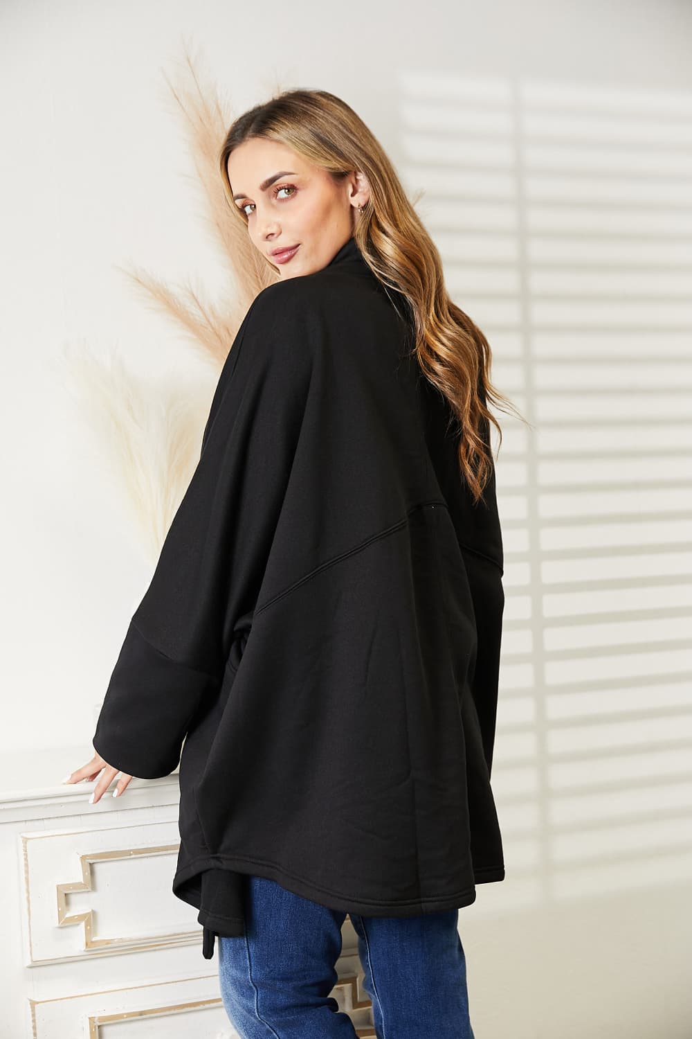 HEYSON Full Size Open Front Cardigan with Scarf Design - nailedmoms