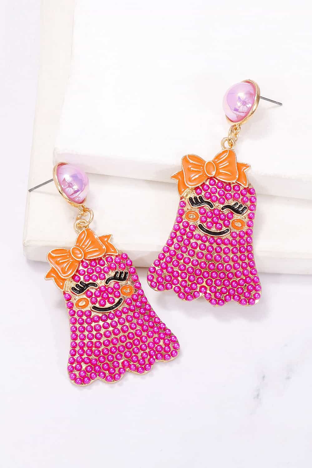 Smiling Ghost Shape Synthetic Pearl Earrings - nailedmoms