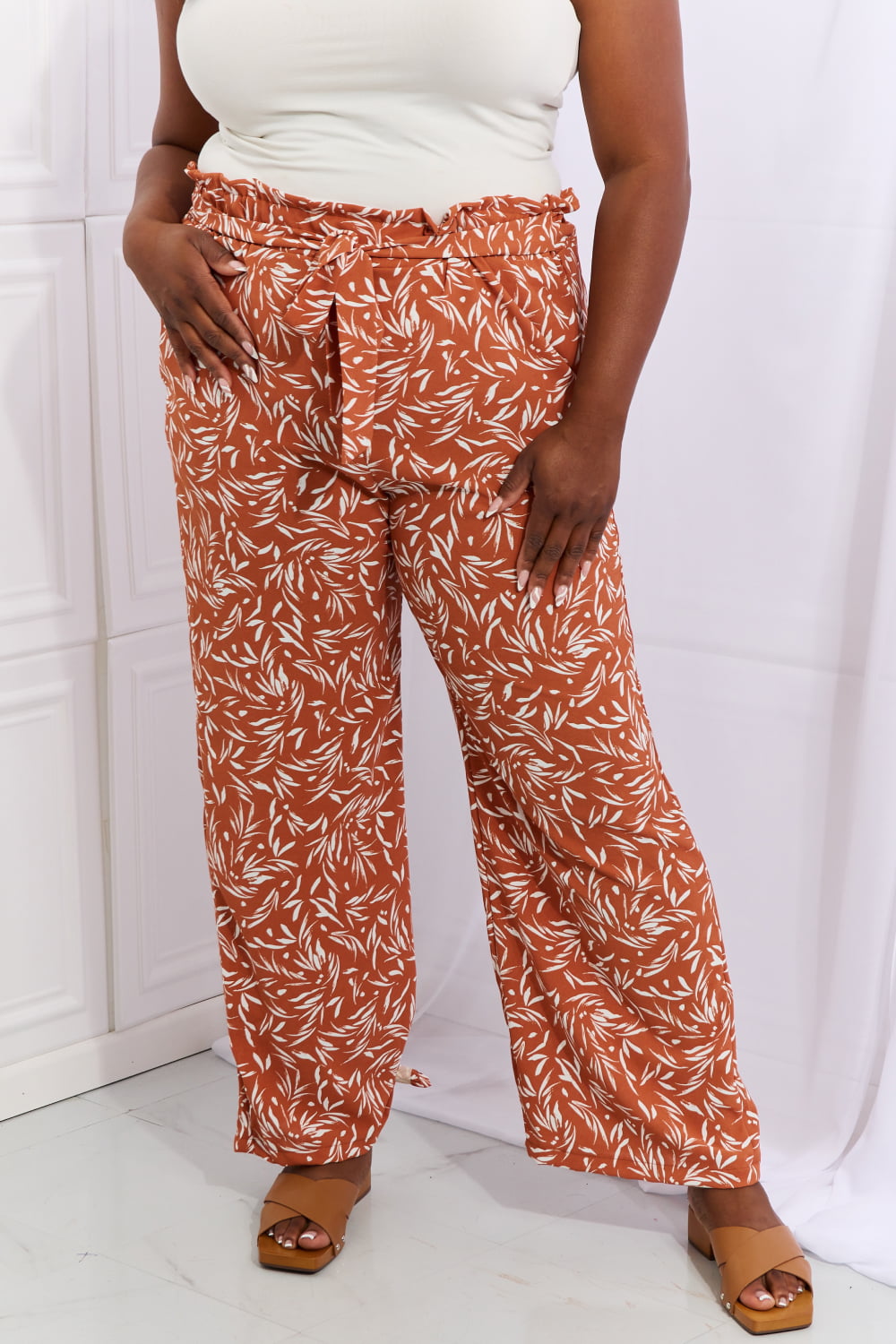 Heimish Right Angle Full Size Geometric Printed Pants in Red Orange - nailedmoms