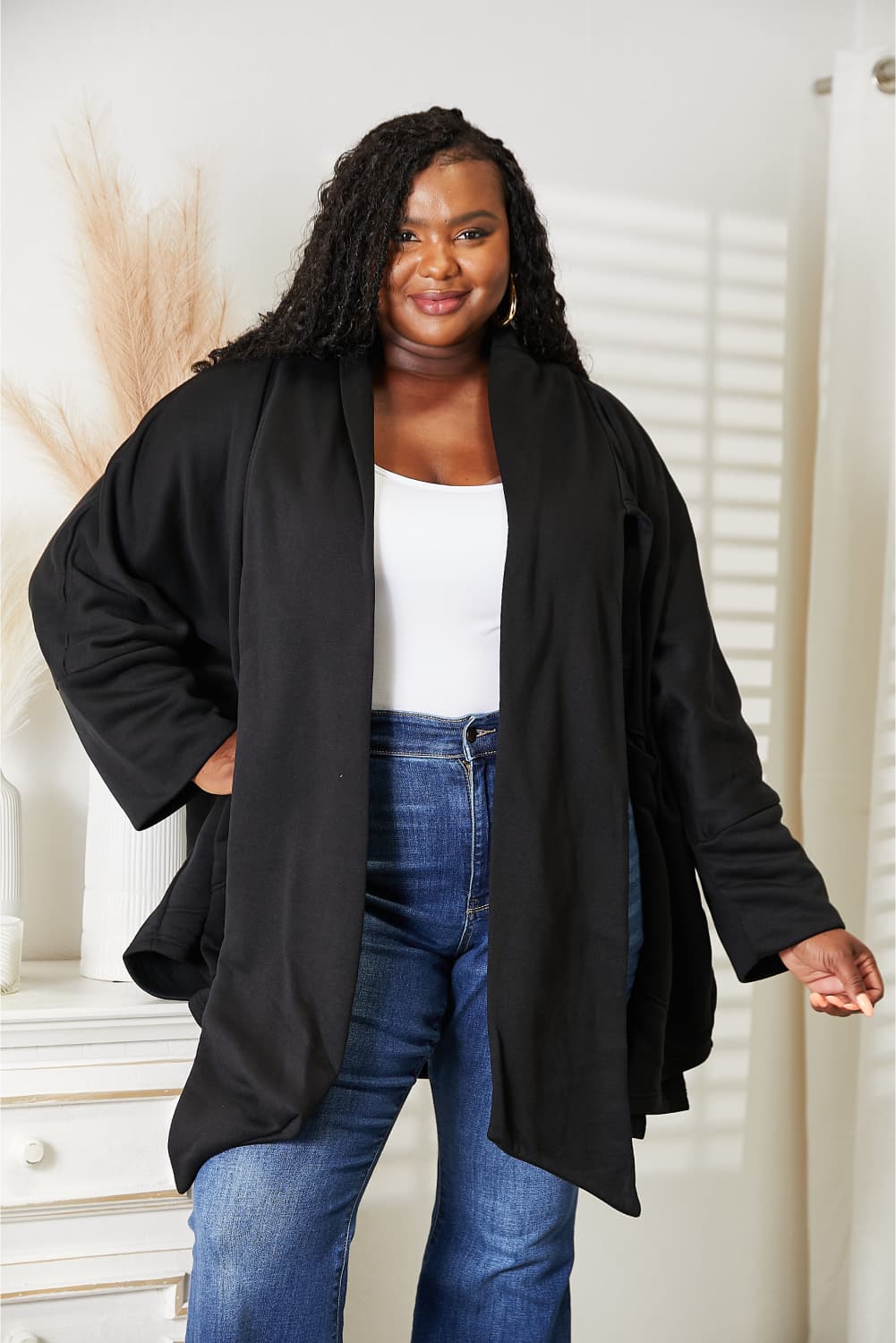 HEYSON Full Size Open Front Cardigan with Scarf Design - nailedmoms