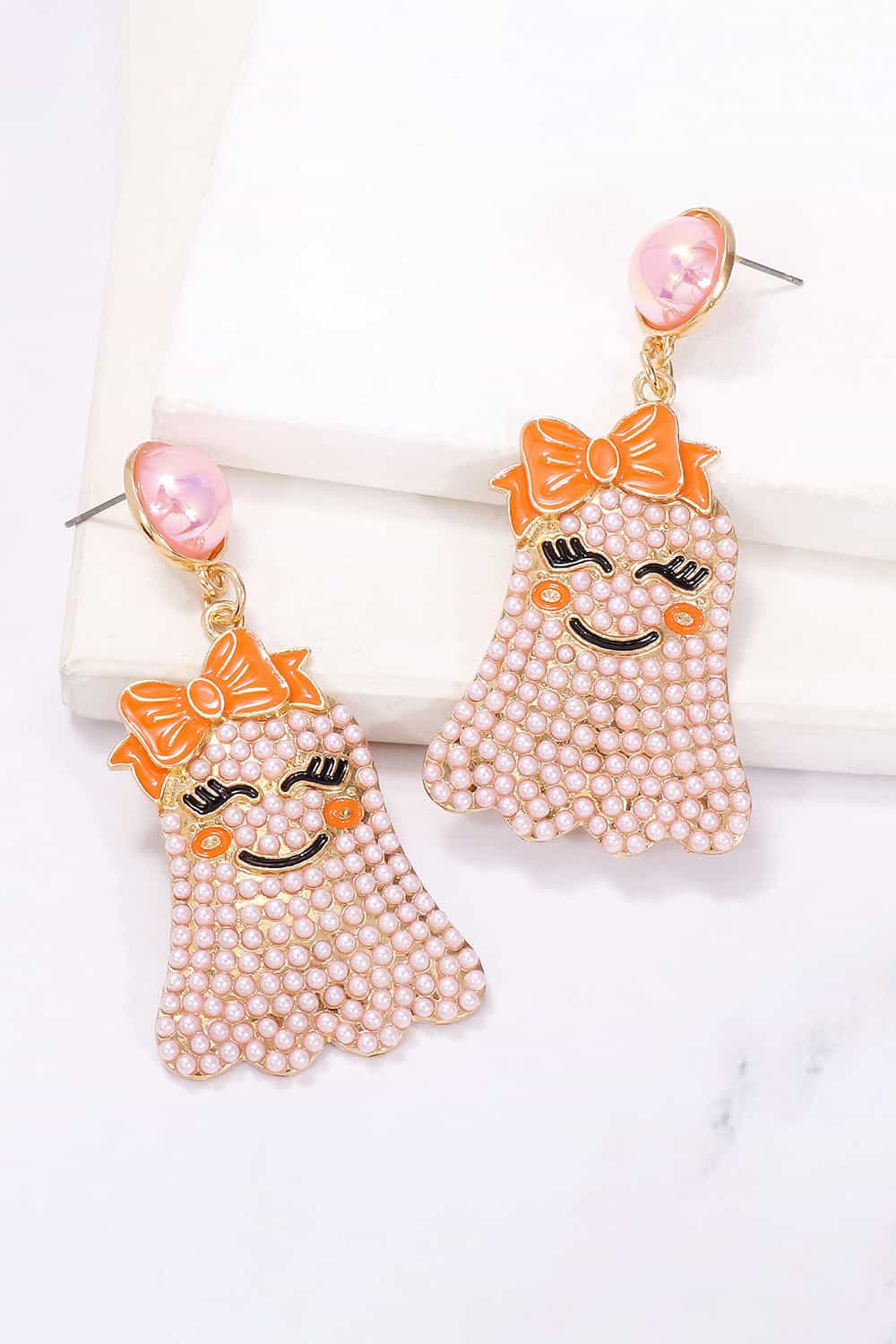 Smiling Ghost Shape Synthetic Pearl Earrings - nailedmoms