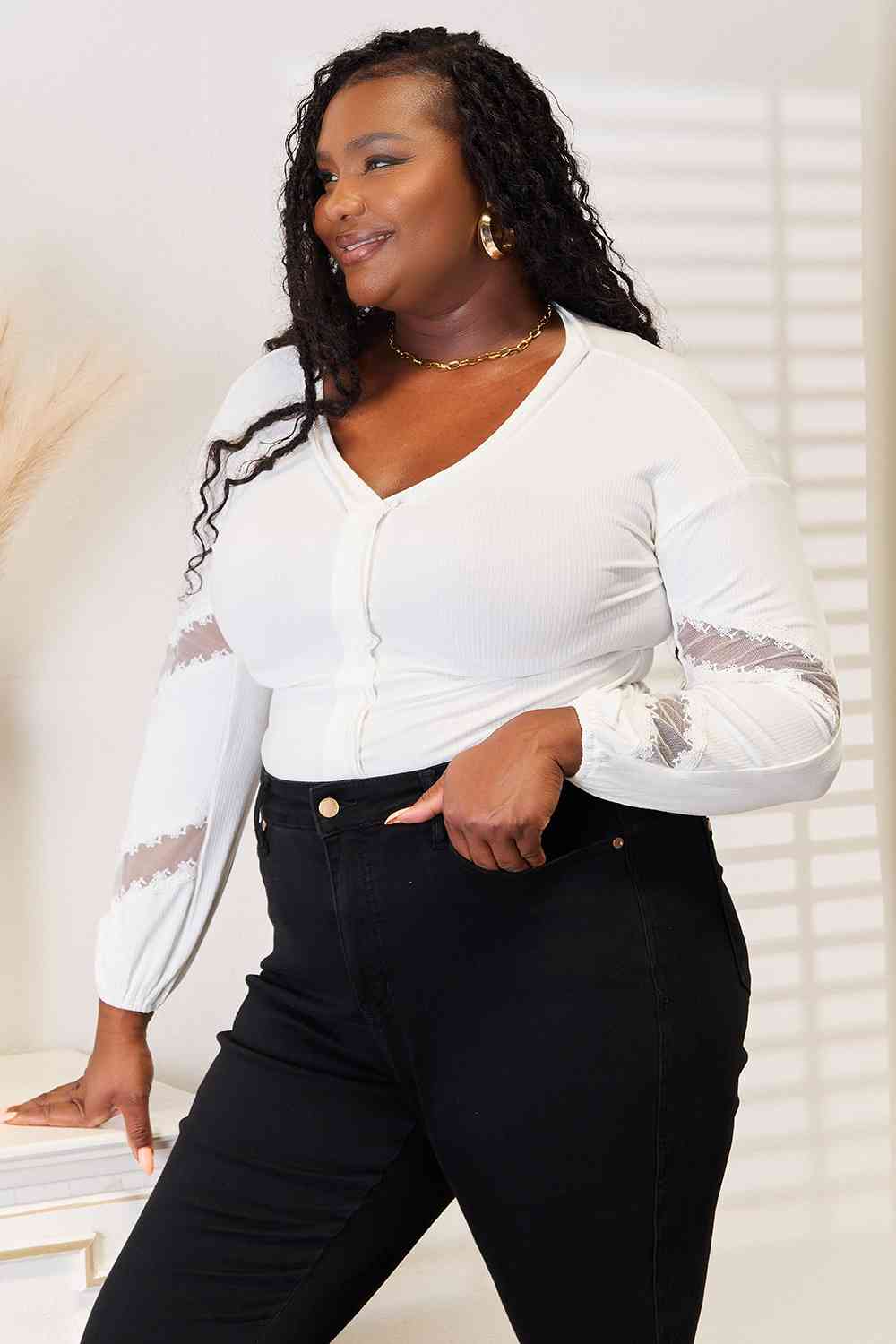 Double Take V-Neck Dropped Shoulder Blouse - nailedmoms