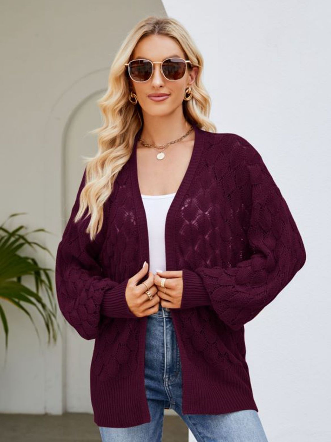 Open Front Ribbed Trim Cardigan - nailedmoms