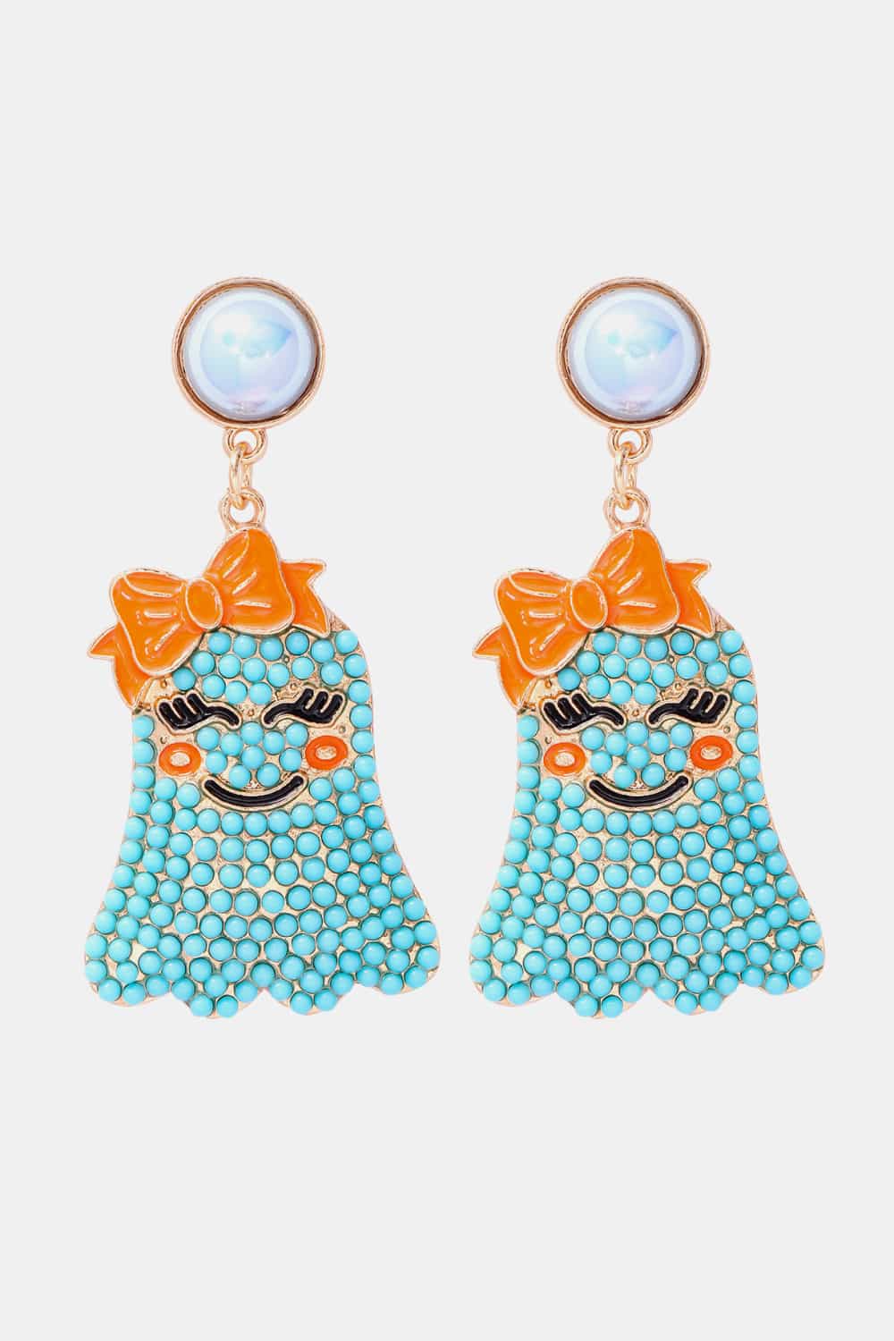 Smiling Ghost Shape Synthetic Pearl Earrings - nailedmoms