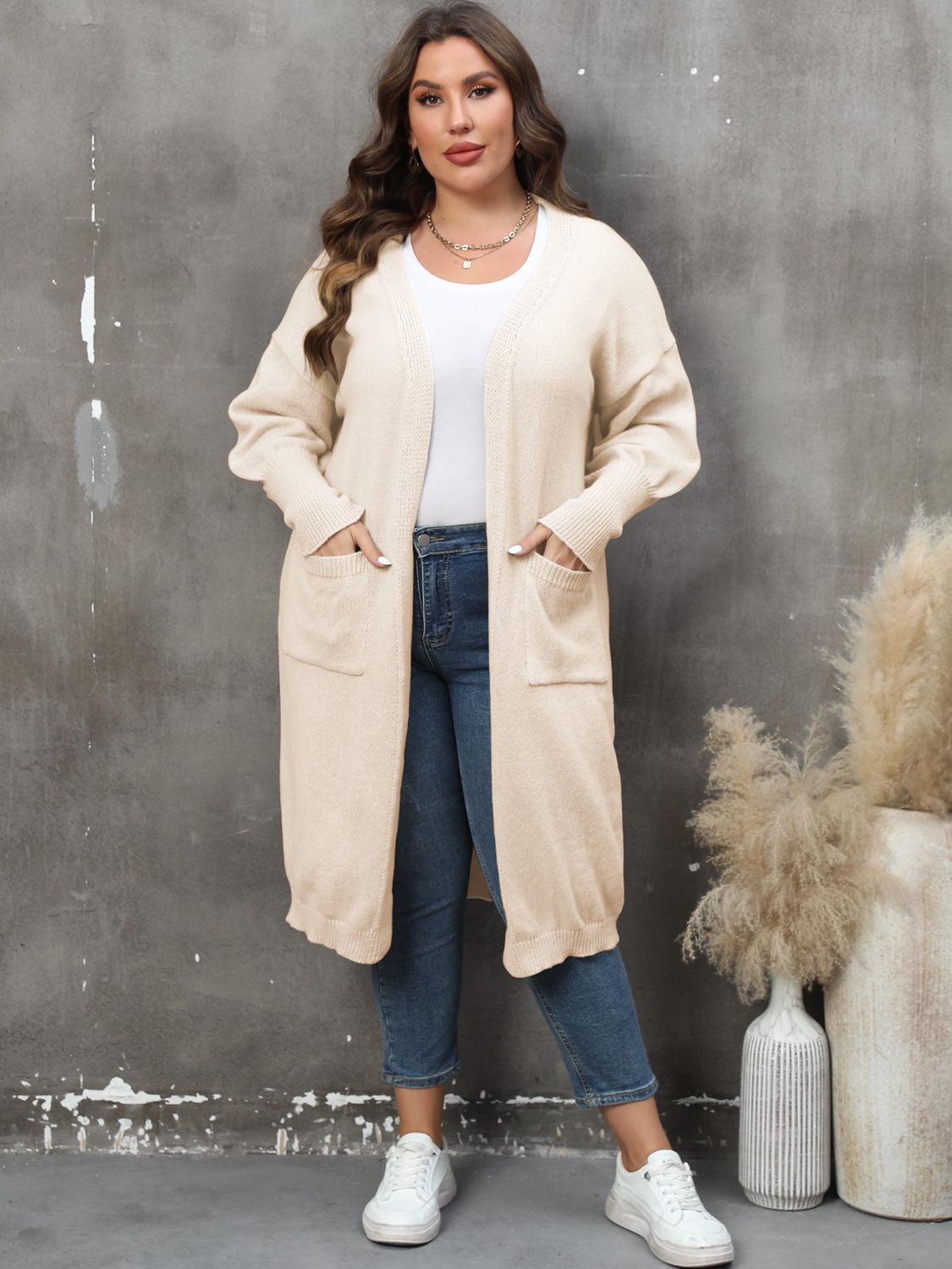 Plus Size Long Sleeve Pocketed Cardigan - nailedmoms