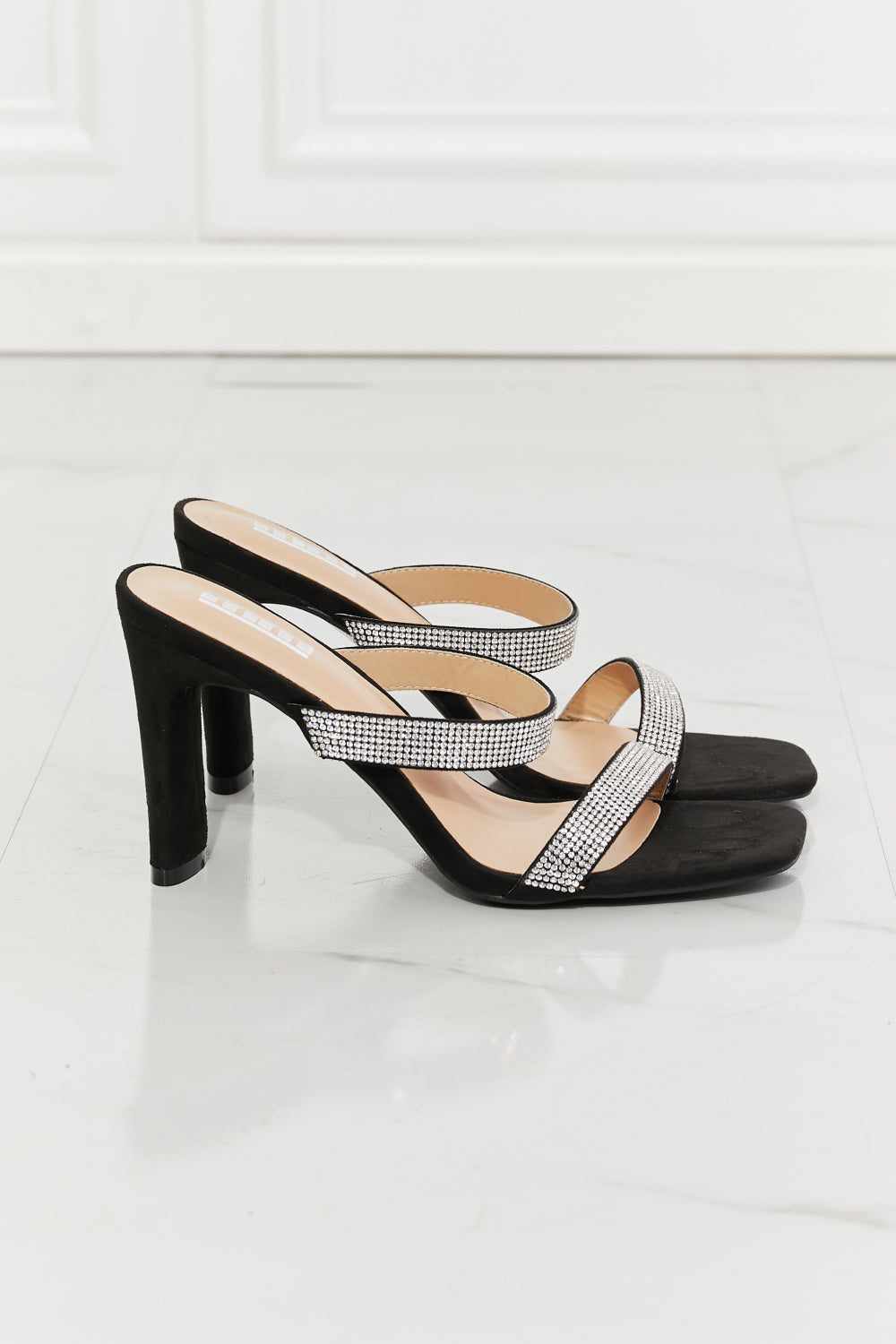 MMShoes Leave A Little Sparkle Rhinestone Block Heel Sandal in Black - nailedmoms