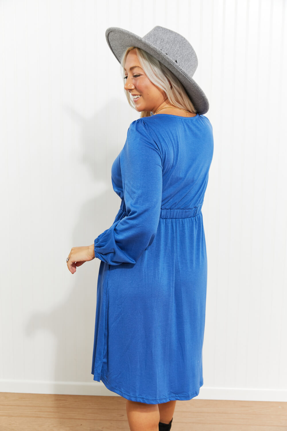 Scoop Neck Empire Waist Long Sleeve Mini Dress - nailedmoms