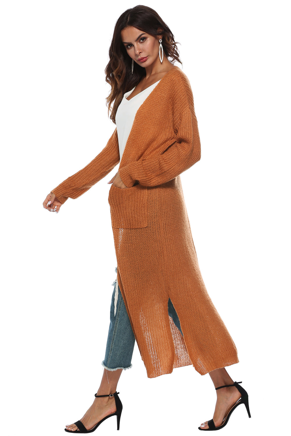Long Sleeve Open Front Buttoned Cardigan - nailedmoms