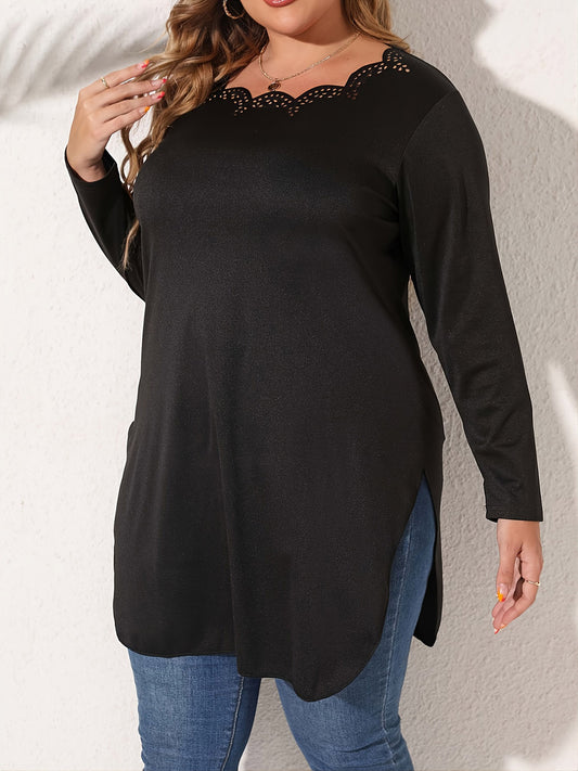 Plus Size Slit Long Sleeve T-Shirt - nailedmoms