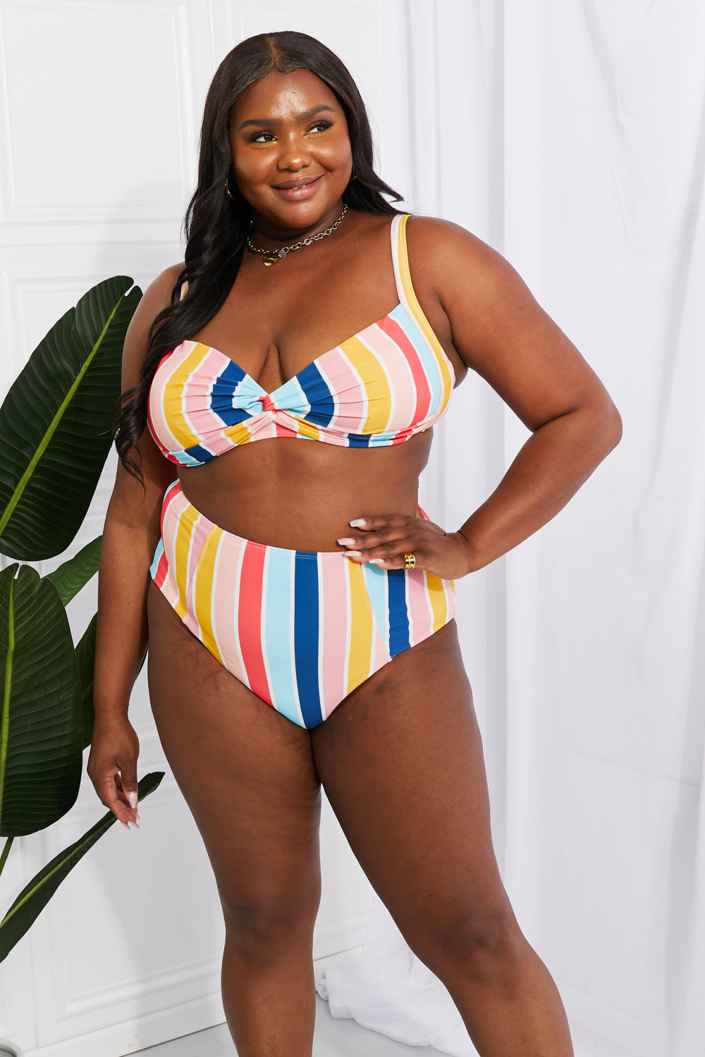 Marina West Swim Take A Dip Twist High-Rise Bikini in Stripe - nailedmoms