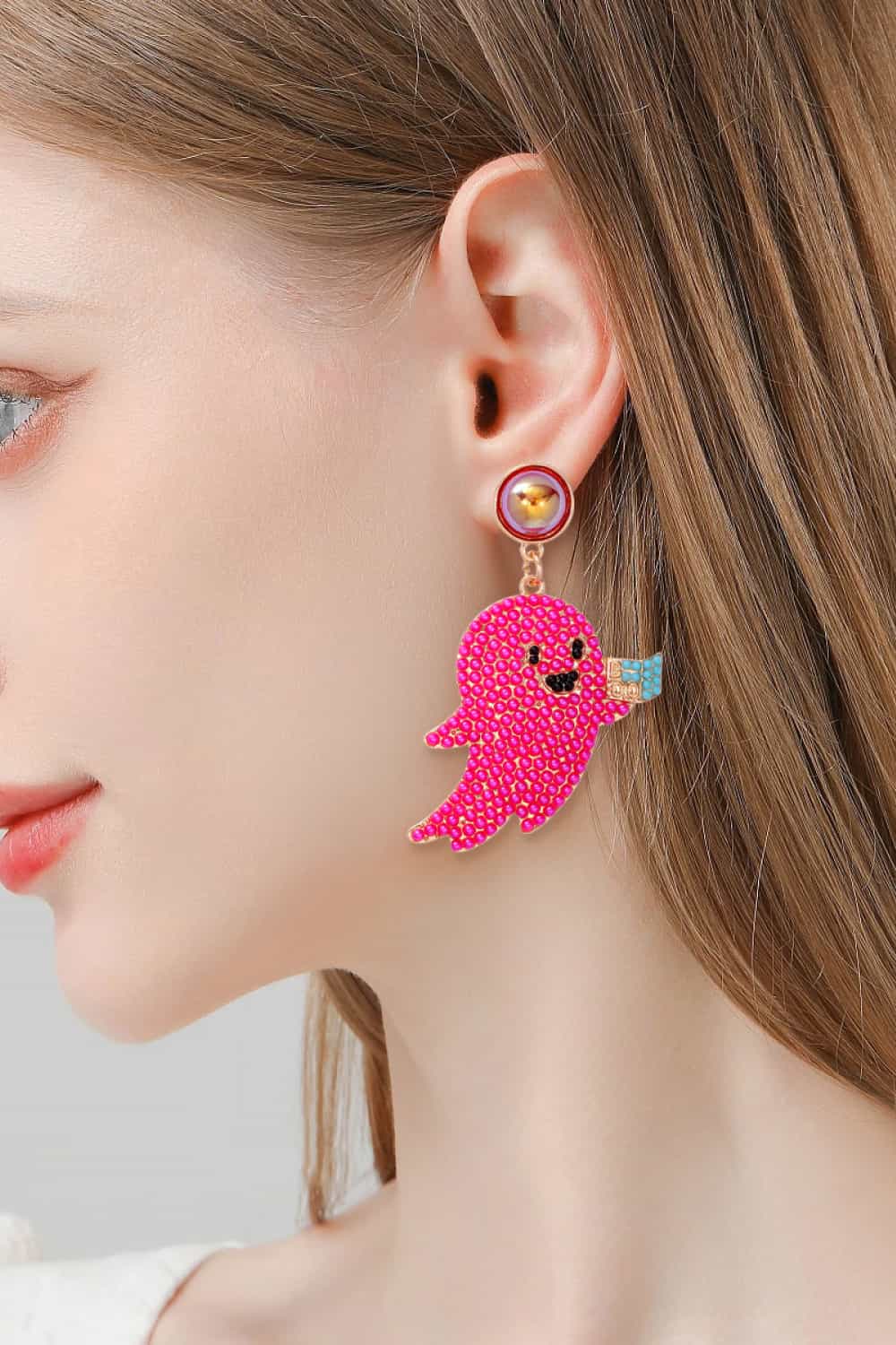 Ghost Shape Synthetic Pearl Dangle Earrings - nailedmoms