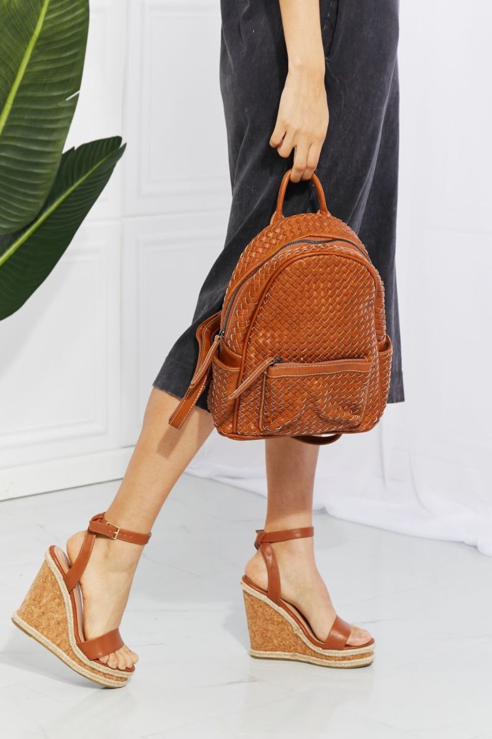 SHOMICO Certainly Chic Faux Leather Woven Backpack - nailedmoms