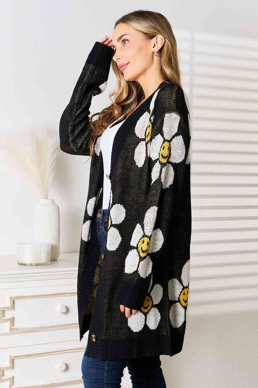 Double Take Floral Button Down Longline Cardigan - nailedmoms