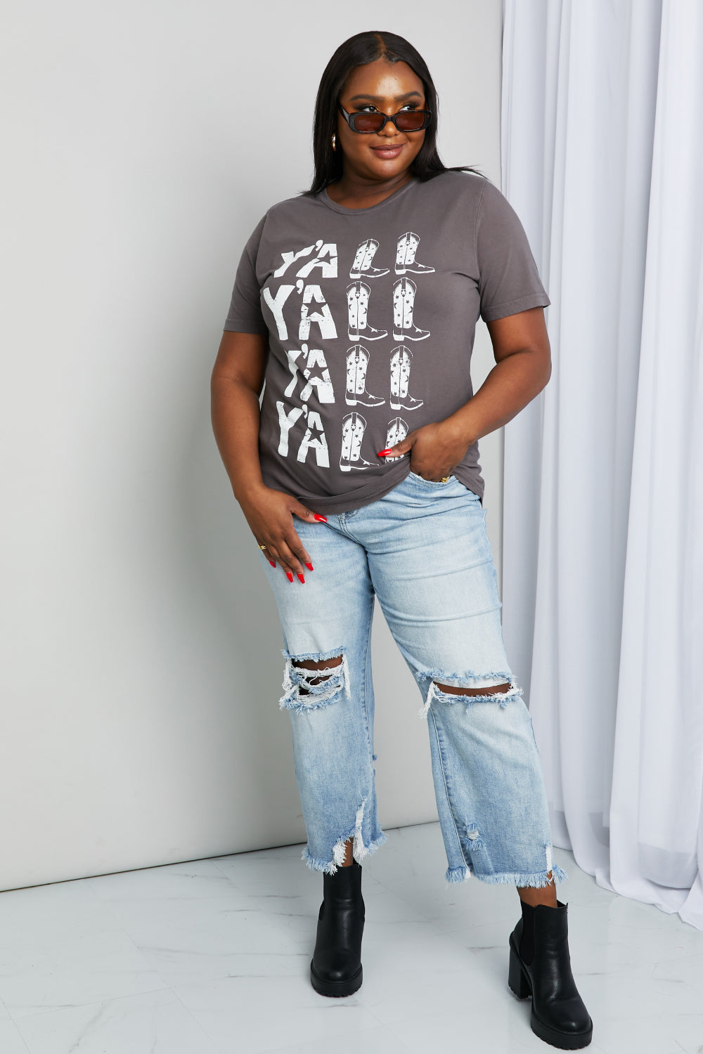 mineB Full Size Y'ALL Cowboy Boots Graphic Tee - nailedmoms