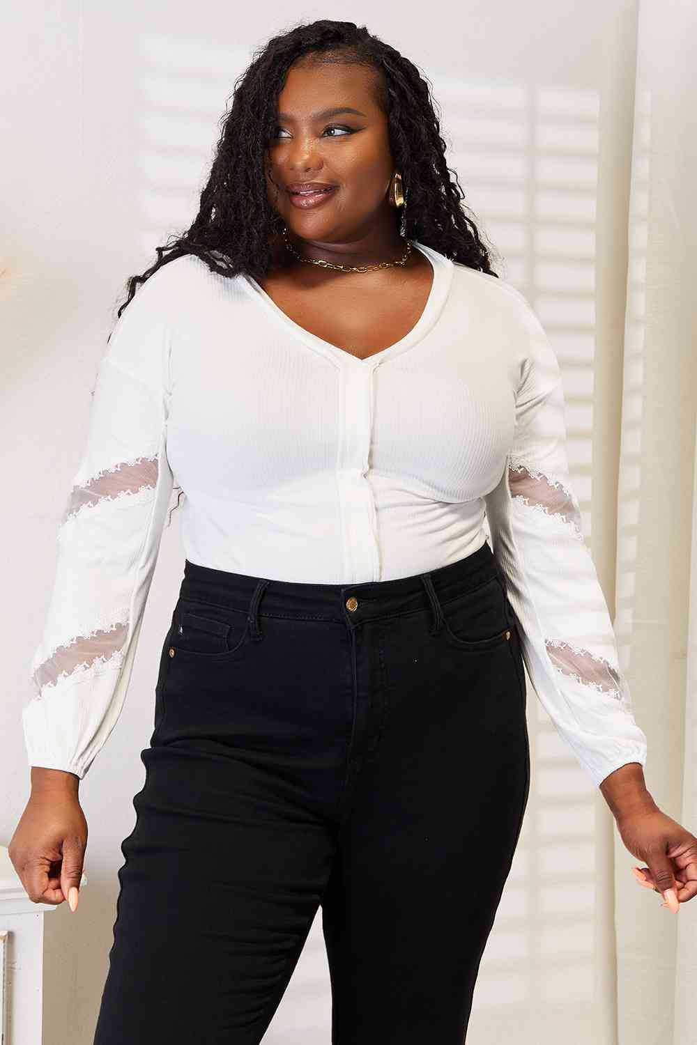Double Take V-Neck Dropped Shoulder Blouse - nailedmoms