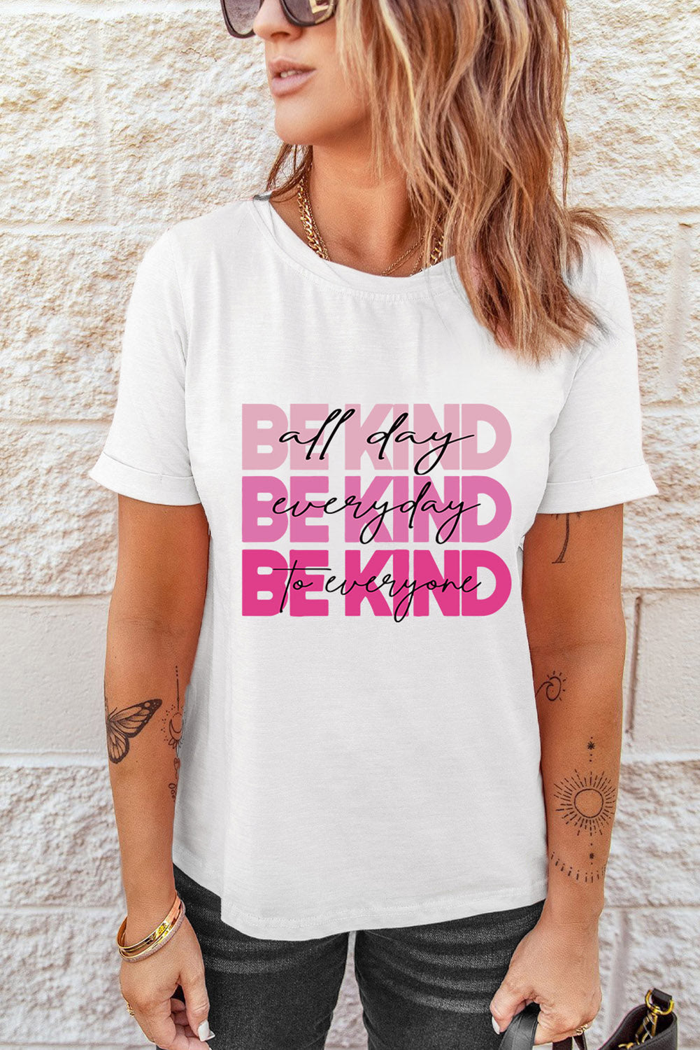 Be Kind Slogan Graphic Round Neck Short Sleeve Tee - nailedmoms
