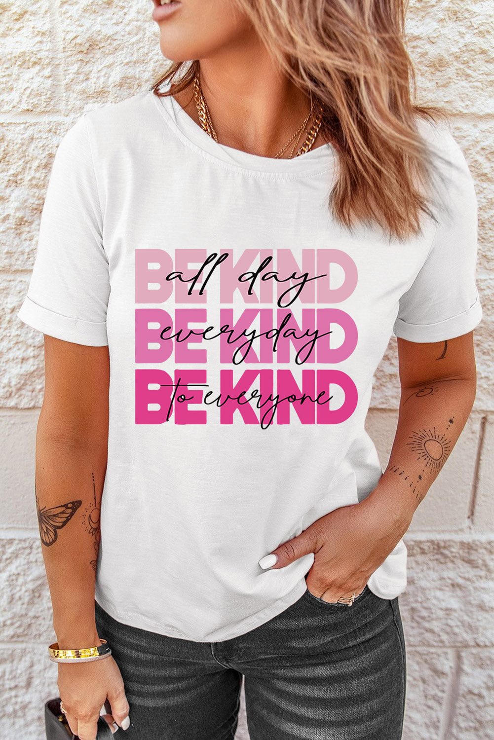 Be Kind Slogan Graphic Round Neck Short Sleeve Tee - nailedmoms