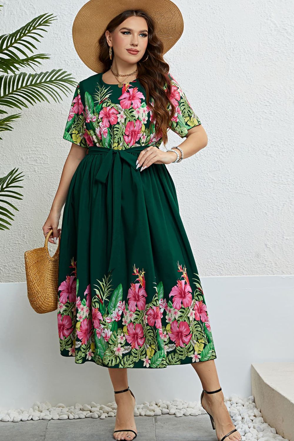 Floral Tie-Waist Round Neck Dress - nailedmoms