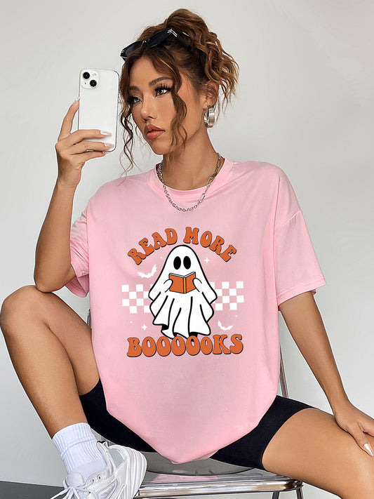 Round Neck Short Sleeve Ghost Graphic T-Shirt - nailedmoms
