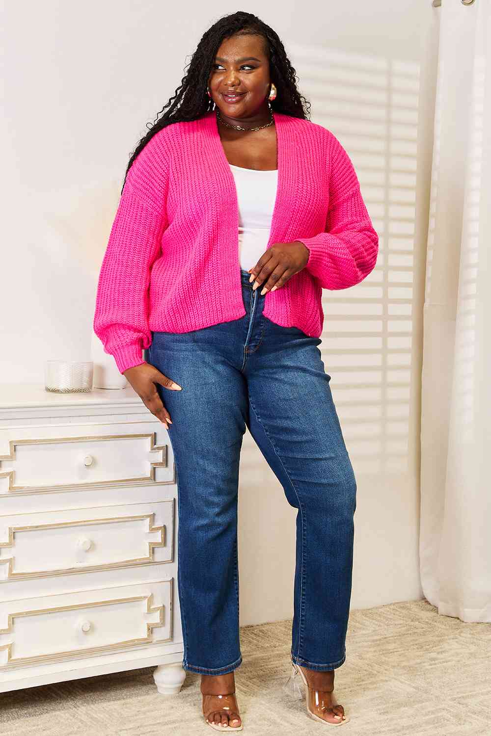 Woven Right Rib-Knit Open Front Drop Shoulder Cardigan - nailedmoms