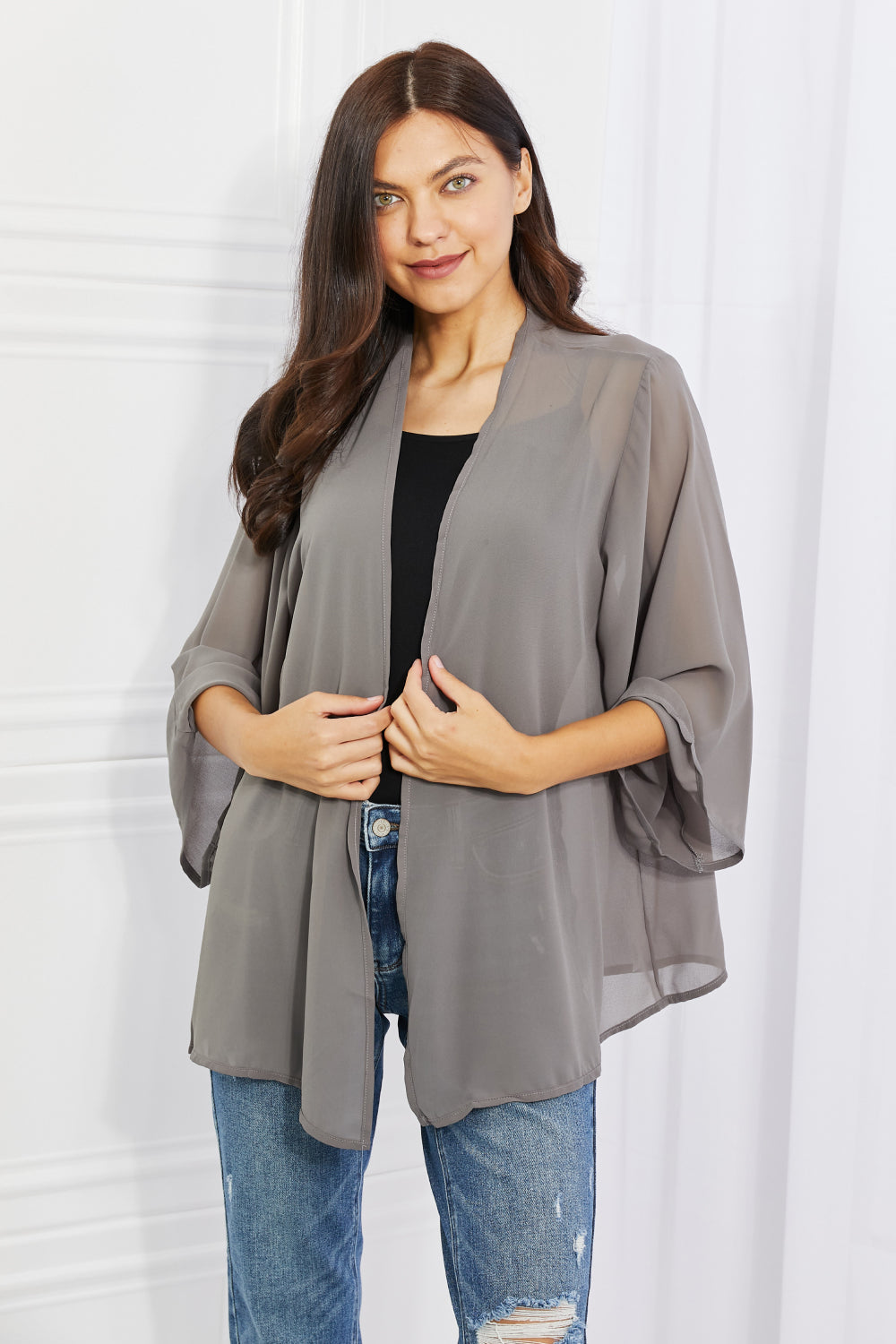 Melody Just Breathe Full Size Chiffon Kimono in Grey - nailedmoms