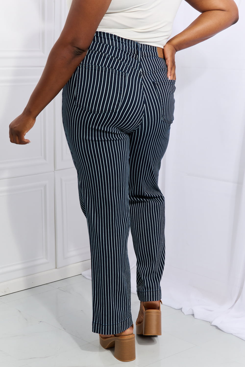 Judy Blue Cassidy Full Size High Waisted Tummy Control Striped Straight Jeans - nailedmoms