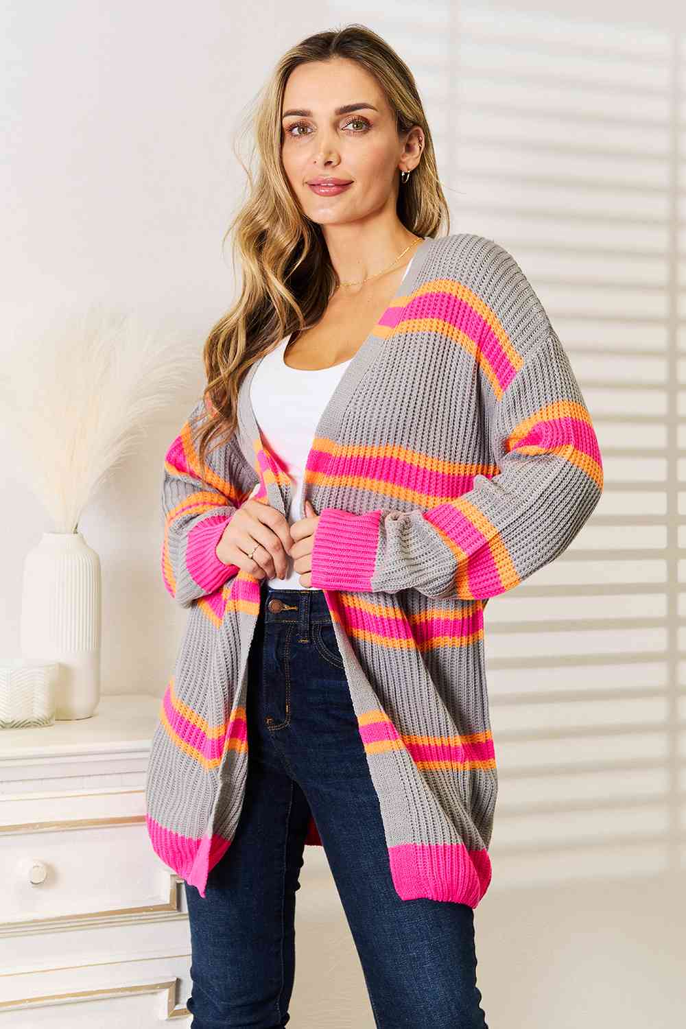 Woven Right Ribbed Long Sleeve Cardigan - nailedmoms