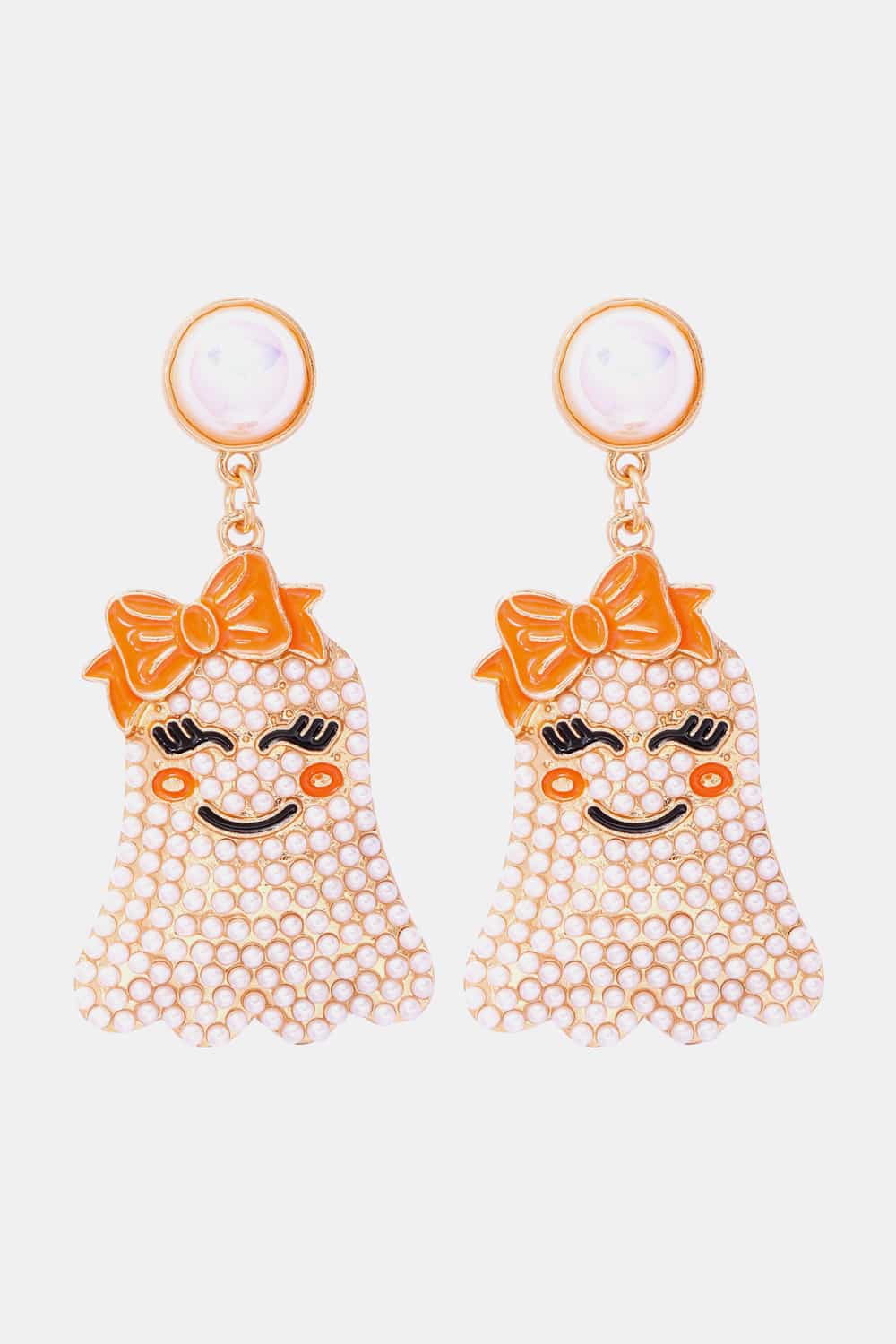 Smiling Ghost Shape Synthetic Pearl Earrings - nailedmoms