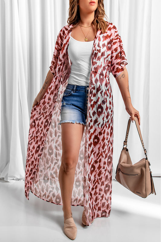 Animal Print Half Sleeve Duster Cardigan - nailedmoms