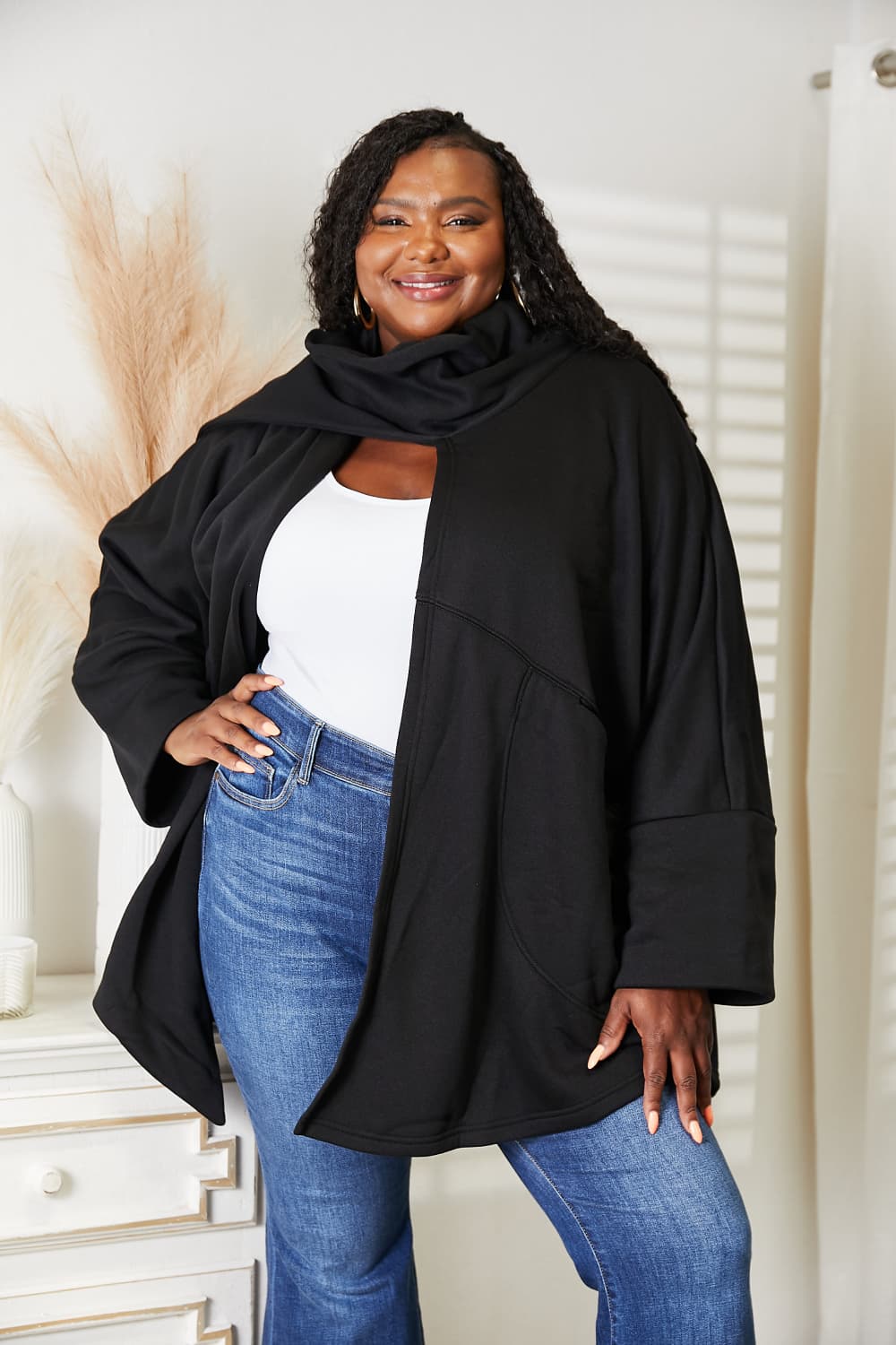 HEYSON Full Size Open Front Cardigan with Scarf Design - nailedmoms