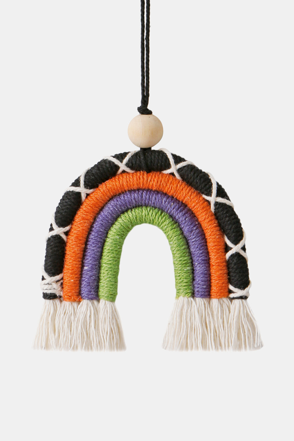 Fringe Macrame Rainbow Shape Wood Bead Cotton Keychain - nailedmoms