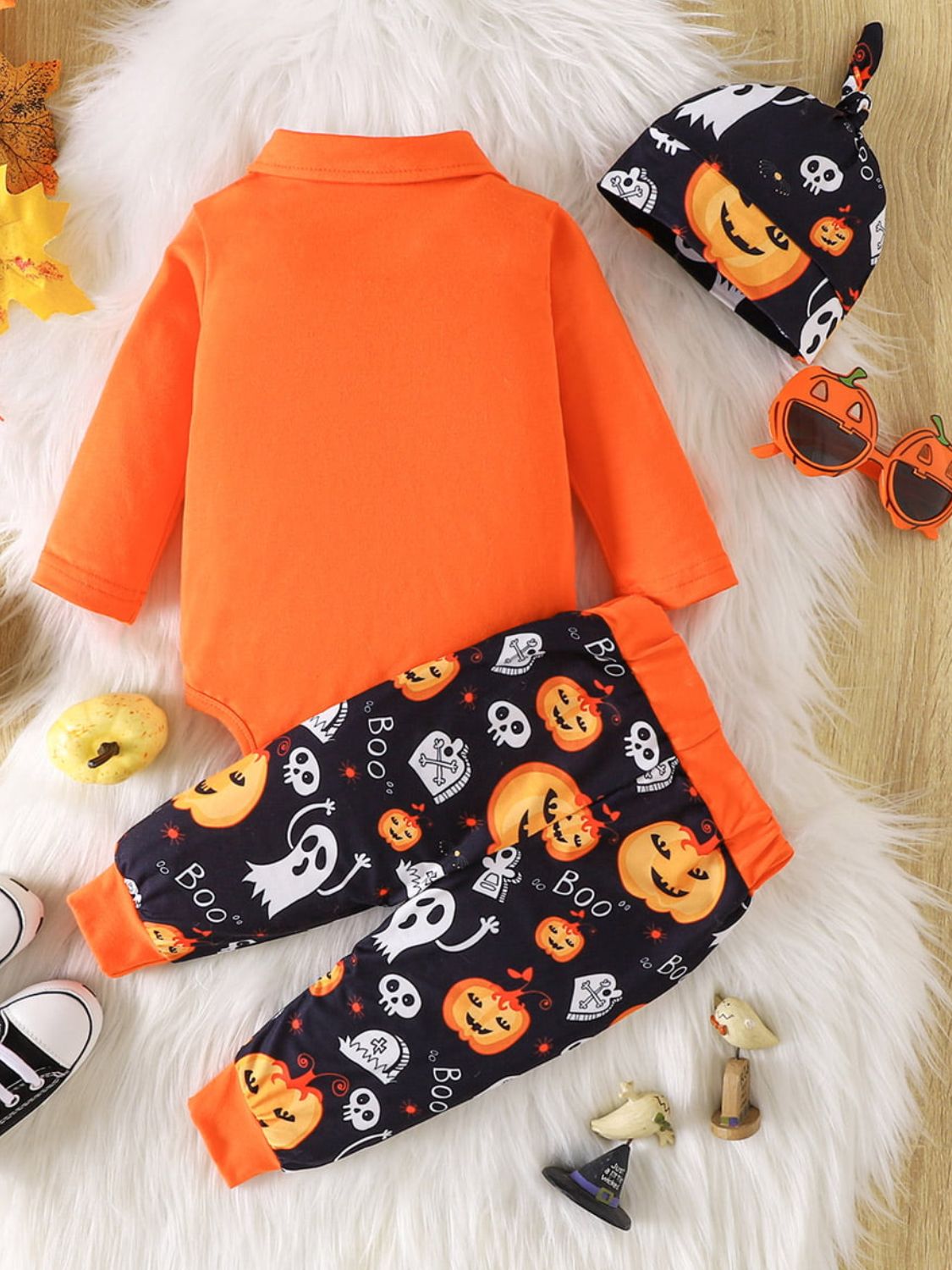 Printed Bow Front Collared Neck Bodysuit and Pants Set - nailedmoms