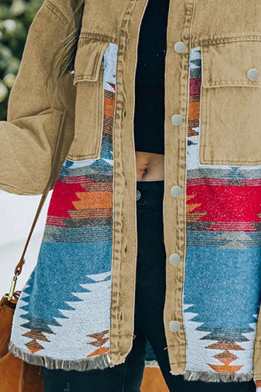 Dropped Shoulder Long Sleeve Printed Denim Jacket - nailedmoms