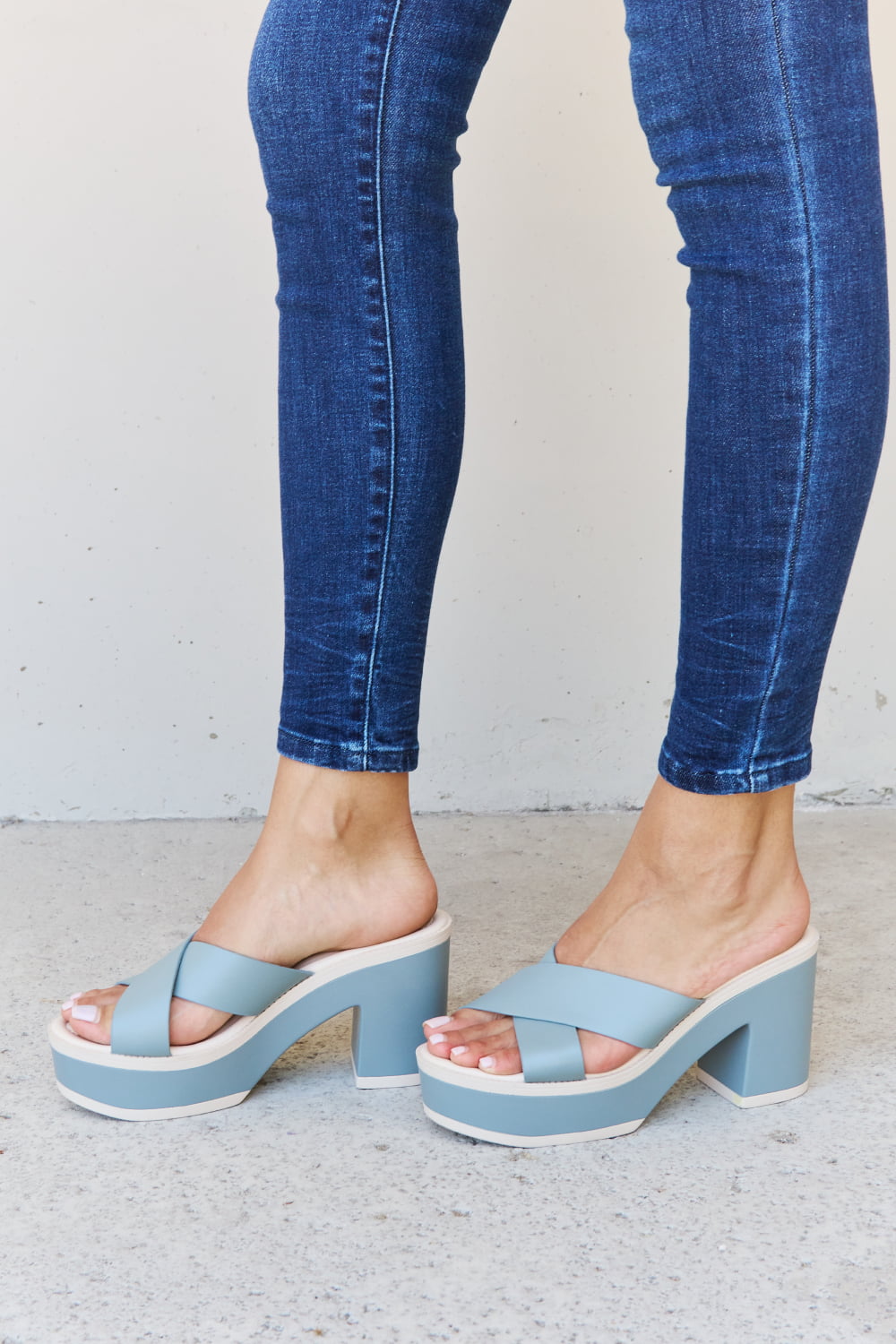 Weeboo Cherish The Moments Contrast Platform Sandals in Misty Blue - nailedmoms