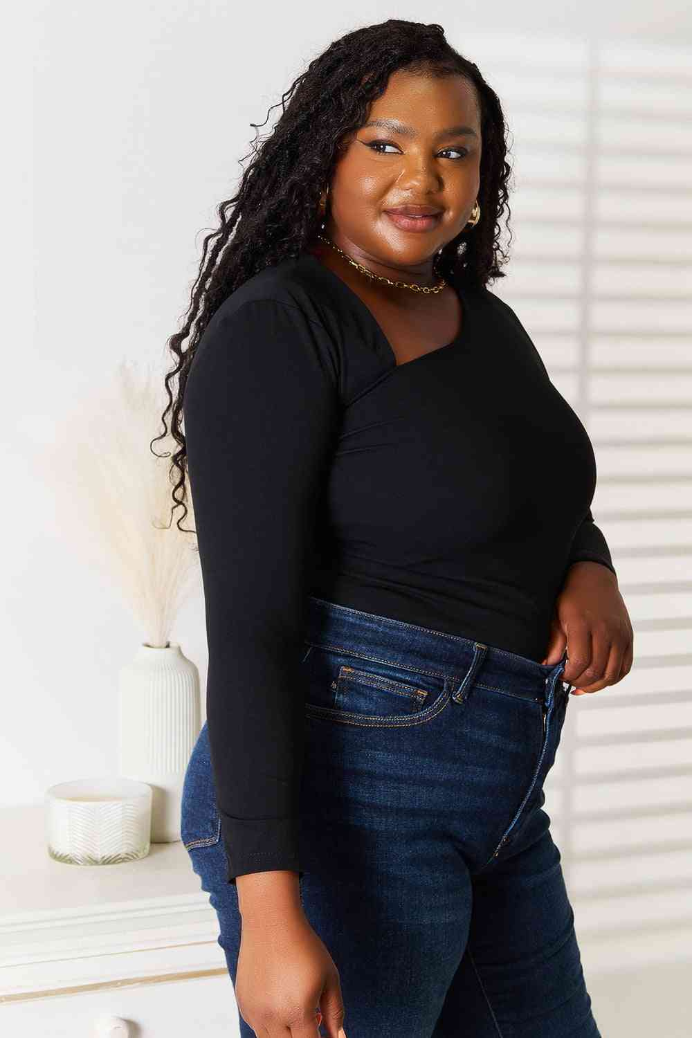 Basic Bae Asymmetrical Neck Long Sleeve Top - nailedmoms