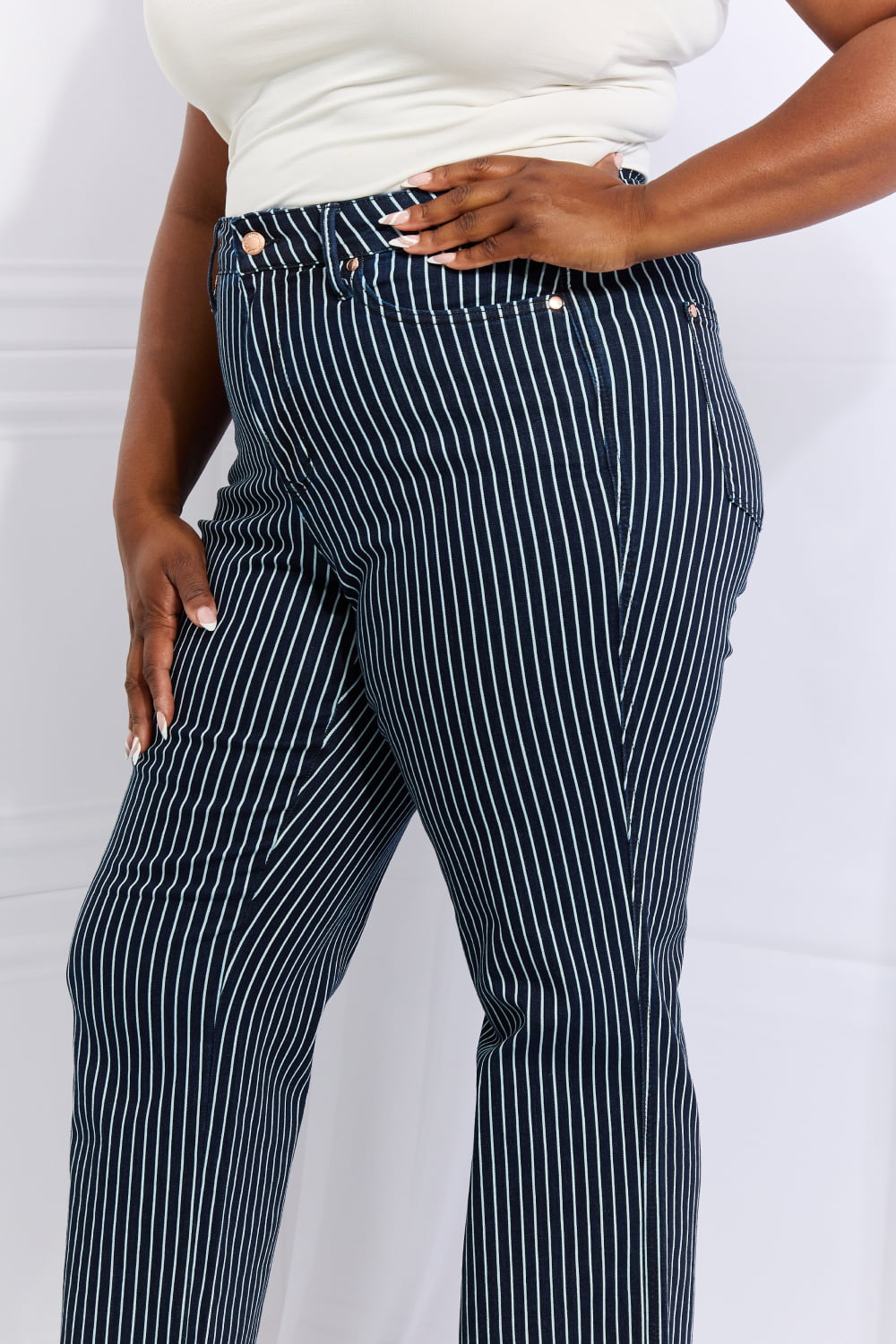 Judy Blue Cassidy Full Size High Waisted Tummy Control Striped Straight Jeans - nailedmoms