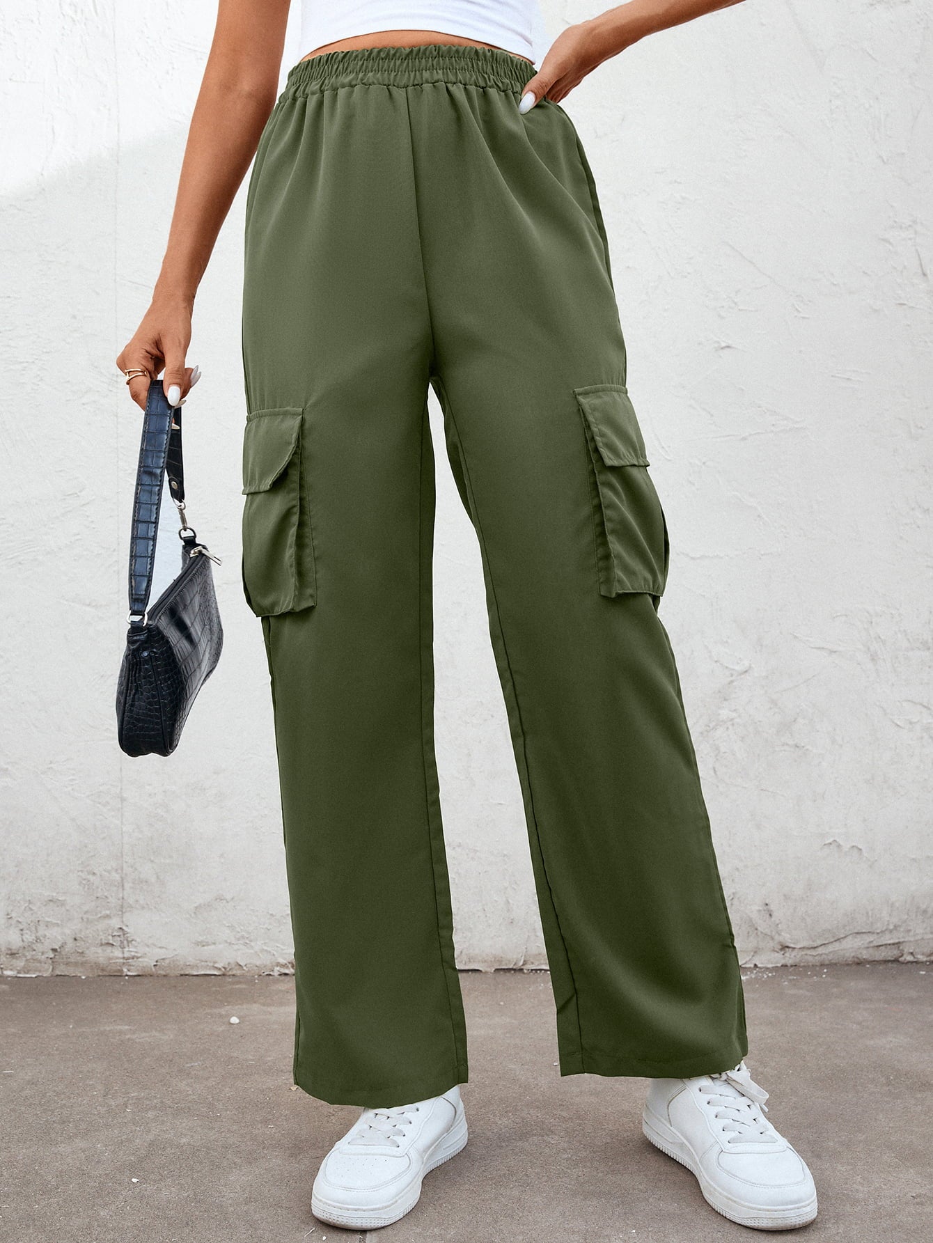Elastic Waist Straight Leg Cargo Pants - nailedmoms