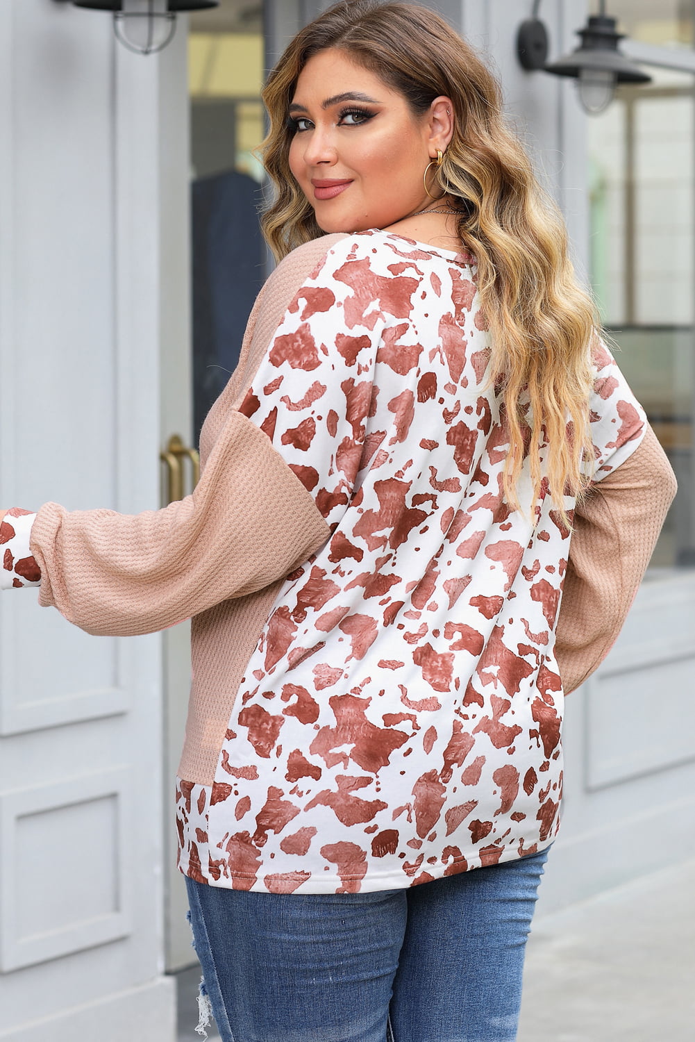 Plus Size Waffle-Knit Drop Shoulder Blouse - nailedmoms