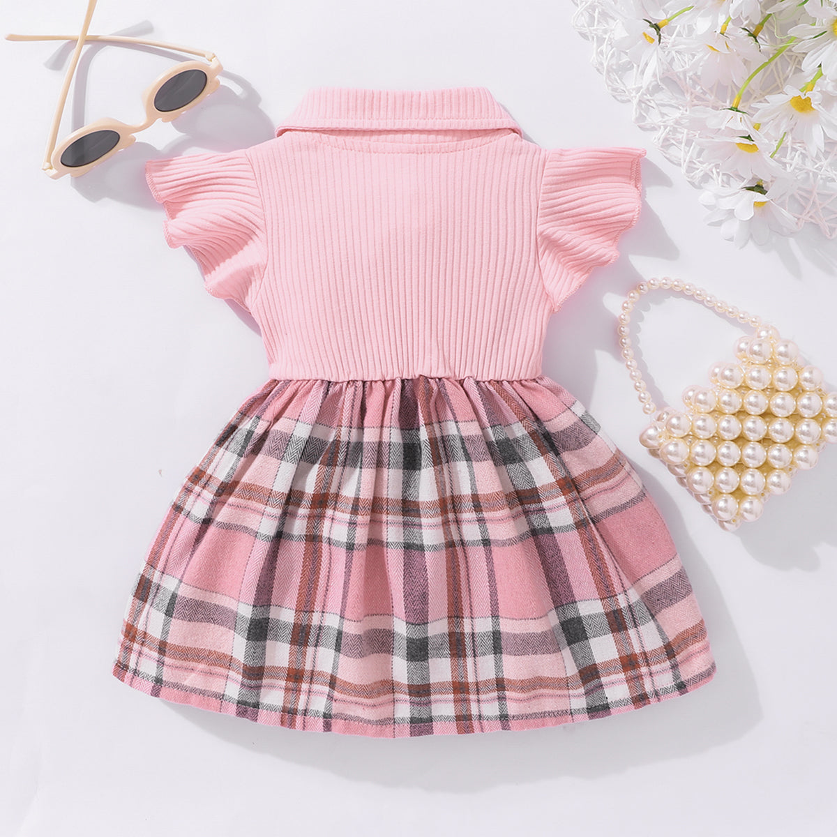 Baby Girl Plaid Collared Bow Detail Dress - nailedmoms