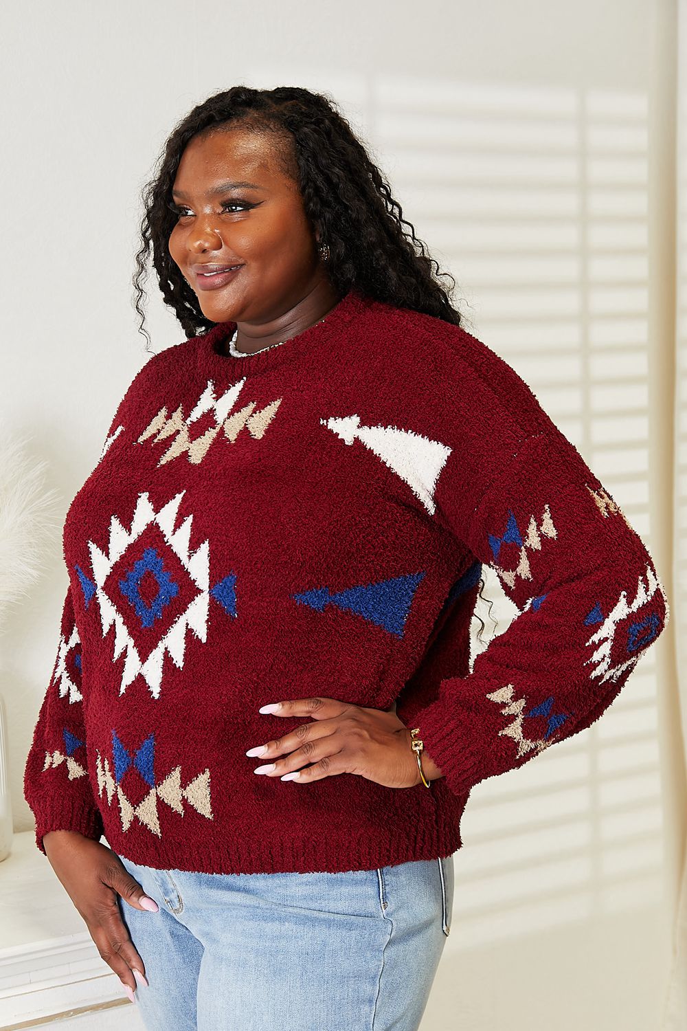 HEYSON Full Size Aztec Soft Fuzzy Sweater - nailedmoms