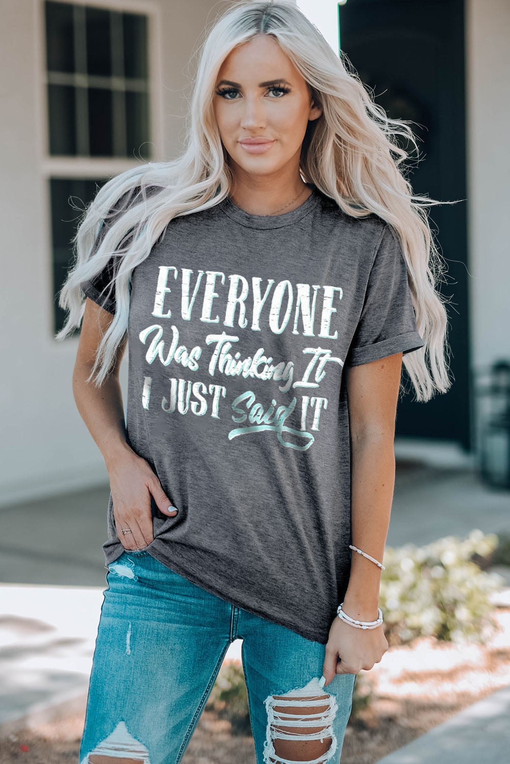Slogan Graphic Short Sleeve Tee - nailedmoms