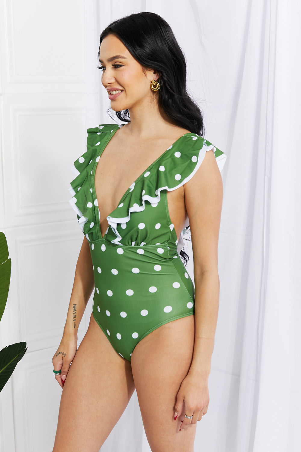 Marina West Swim Moonlit Dip Ruffle Plunge Swimsuit in Mid Green - nailedmoms