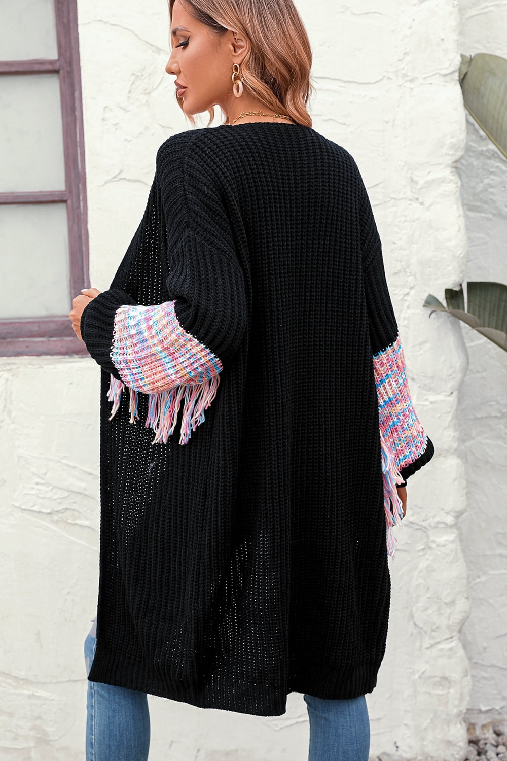 Fringe Sleeve Dropped Shoulder Cardigan - nailedmoms