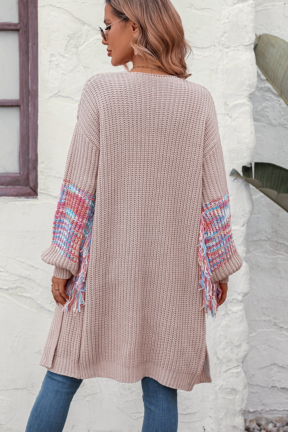 Fringe Sleeve Dropped Shoulder Cardigan - nailedmoms