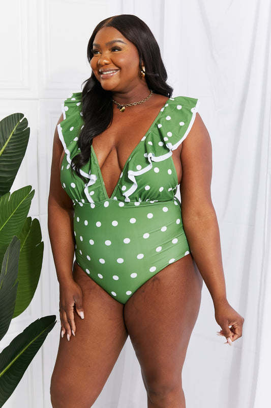 Marina West Swim Moonlit Dip Ruffle Plunge Swimsuit in Mid Green - nailedmoms