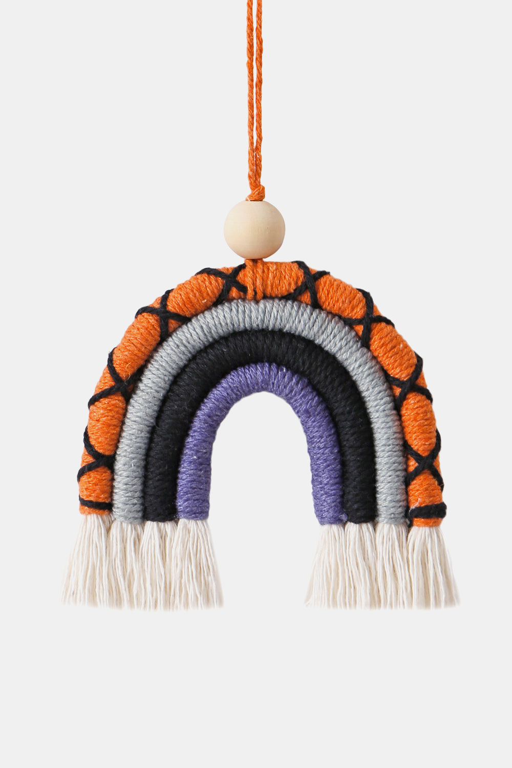 Fringe Macrame Rainbow Shape Wood Bead Cotton Keychain - nailedmoms