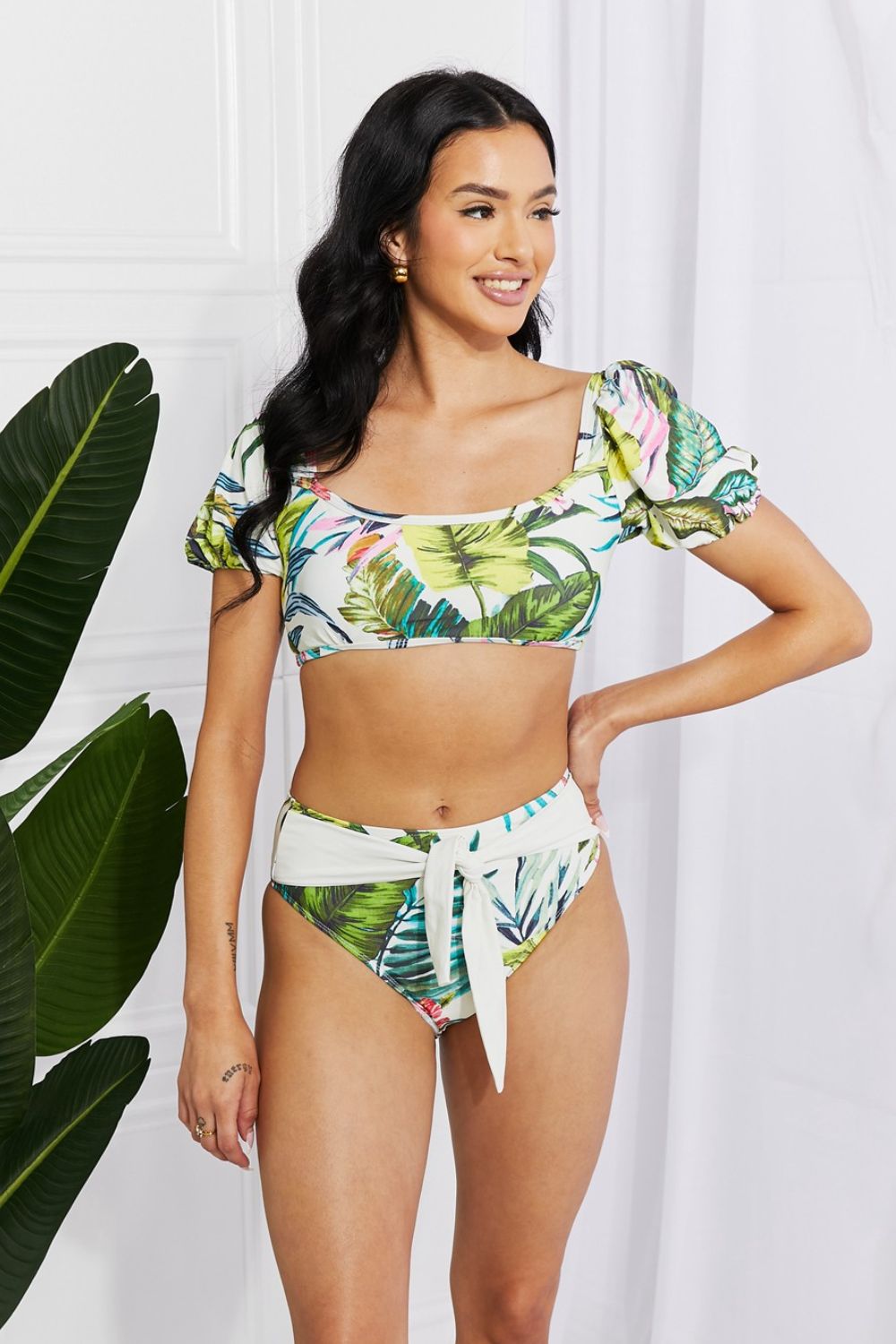 Marina West Swim Vacay Ready Puff Sleeve Bikini in Floral - nailedmoms