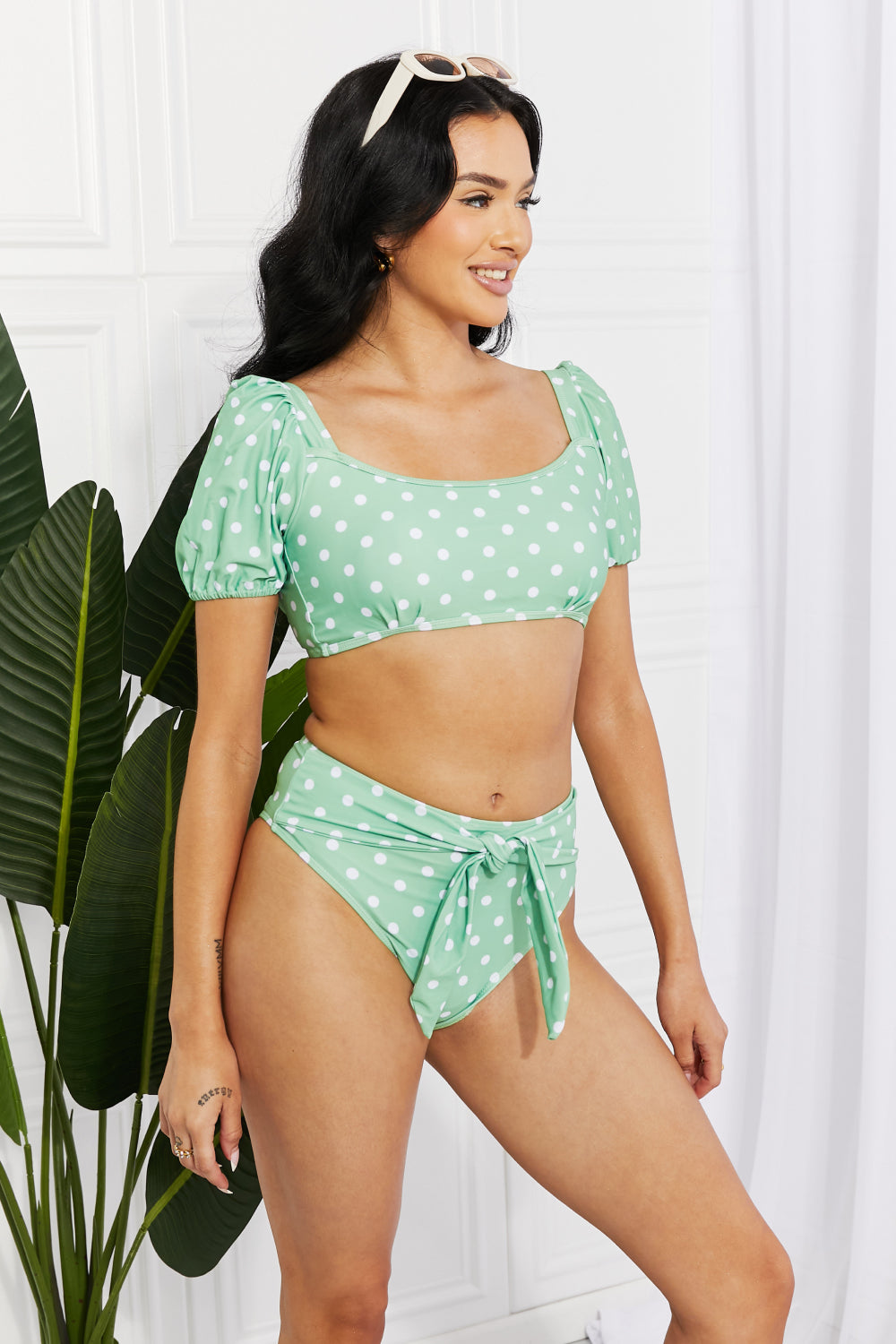 Marina West Swim Vacay Ready Puff Sleeve Bikini in Gum Leaf - nailedmoms