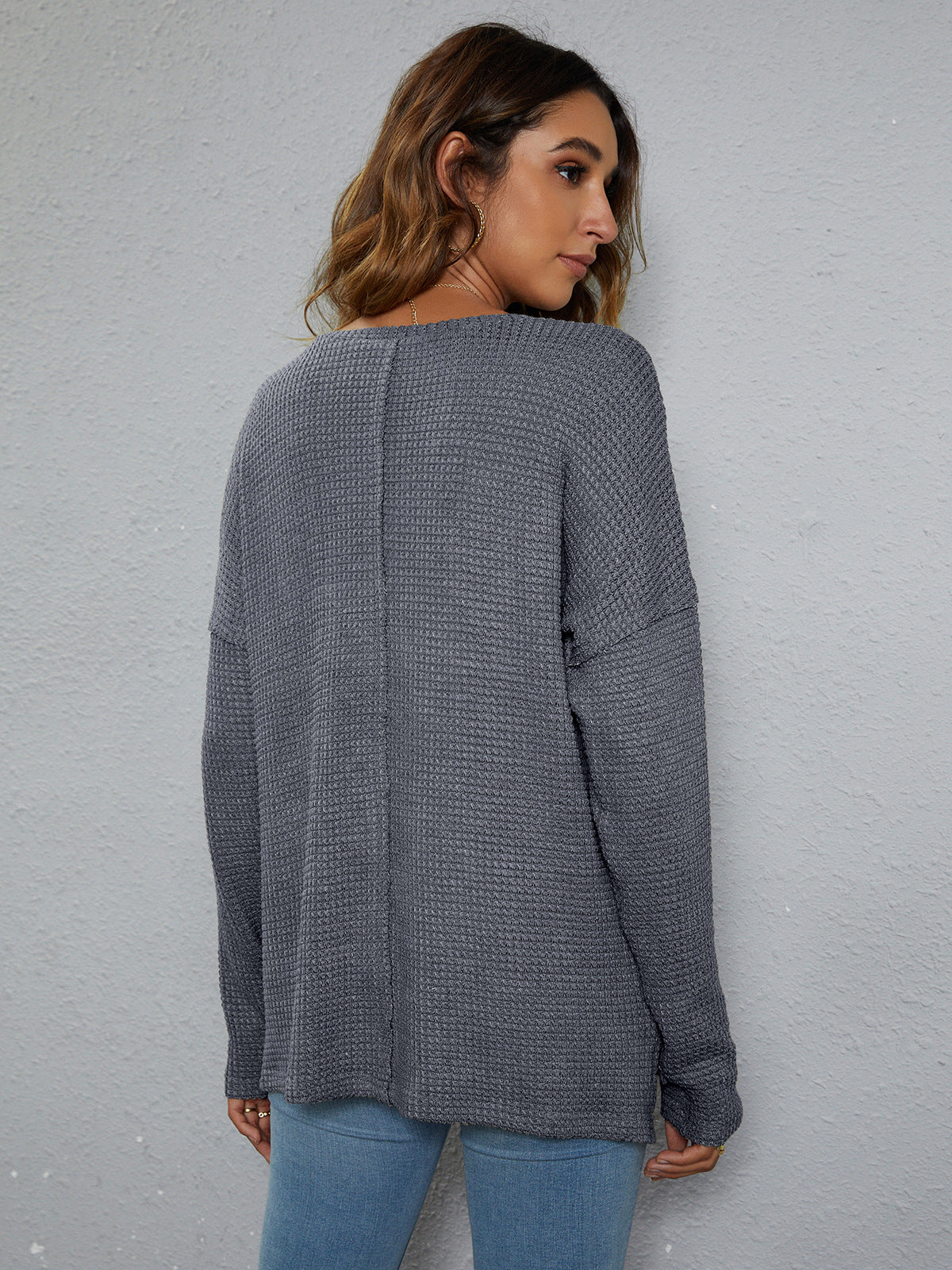 Dropped Shoulder High-Low Waffle-Knit Top - nailedmoms